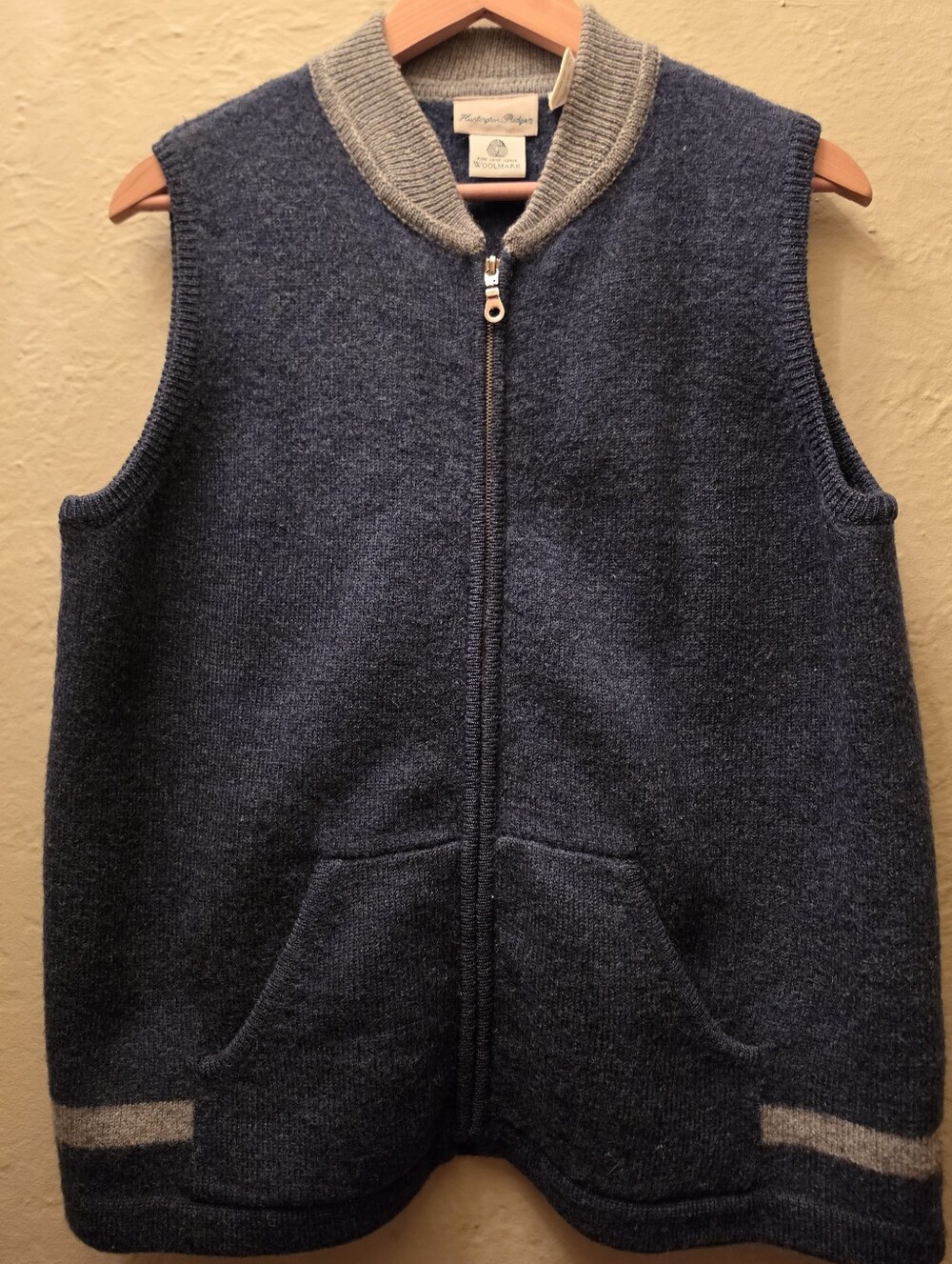 Vintage Huntington Ridge 100% Wool Zip Sweater Vest Ladies M Blue Gray